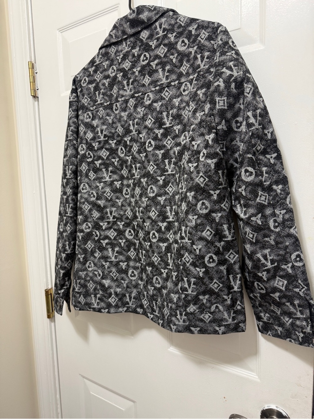 Designer-Inspired Black & Gray Monogram Jacket - Picture 4 of 16